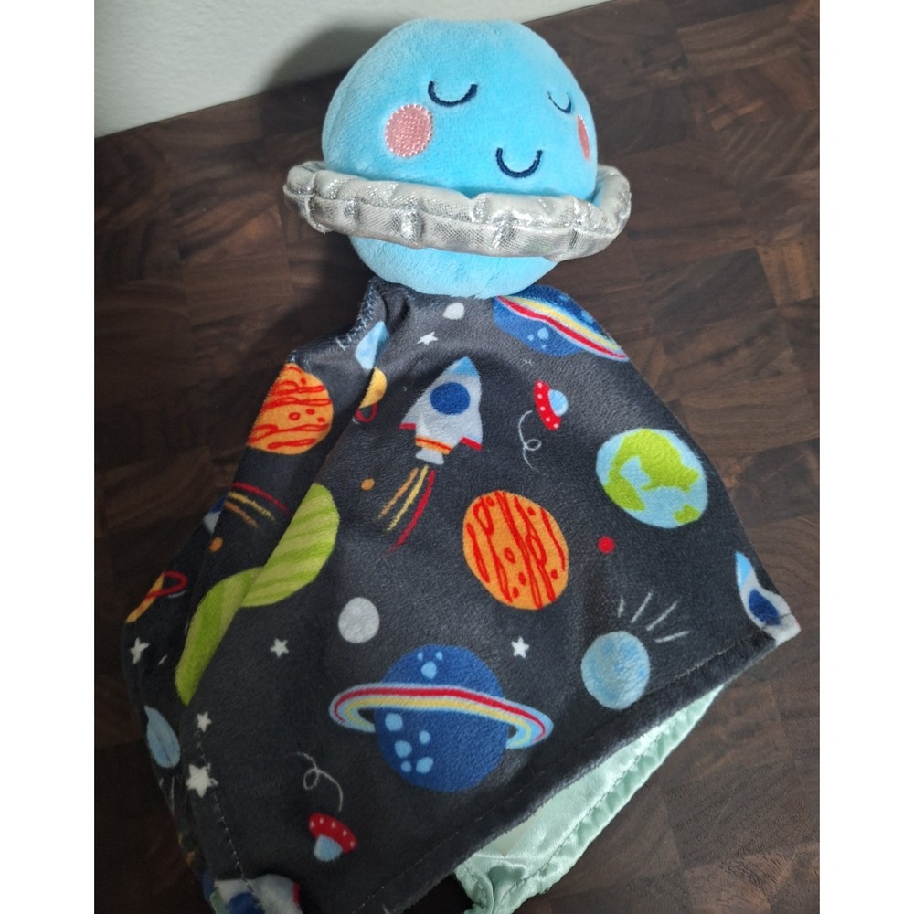 Baby Starters  Security Blanket Planets Space Ships Moon Stars Lovey Rattle